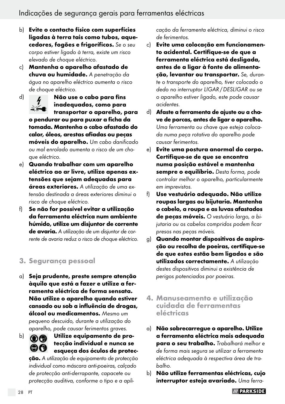 Segurança pessoal | Parkside PFS 100 B2 User Manual | Page 28 / 54