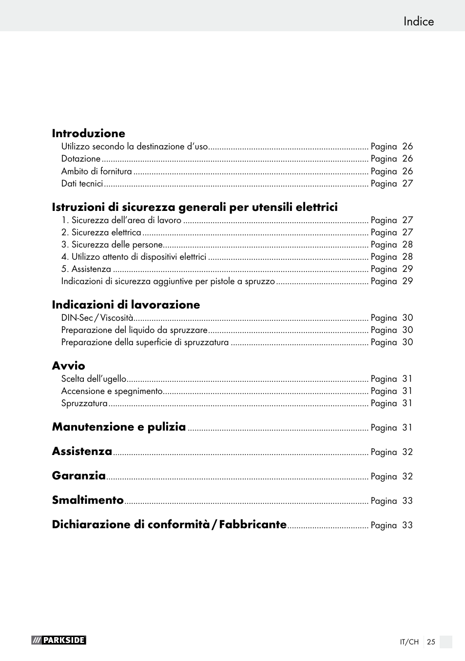 Indice | Parkside PFS 100 B2 User Manual | Page 25 / 44