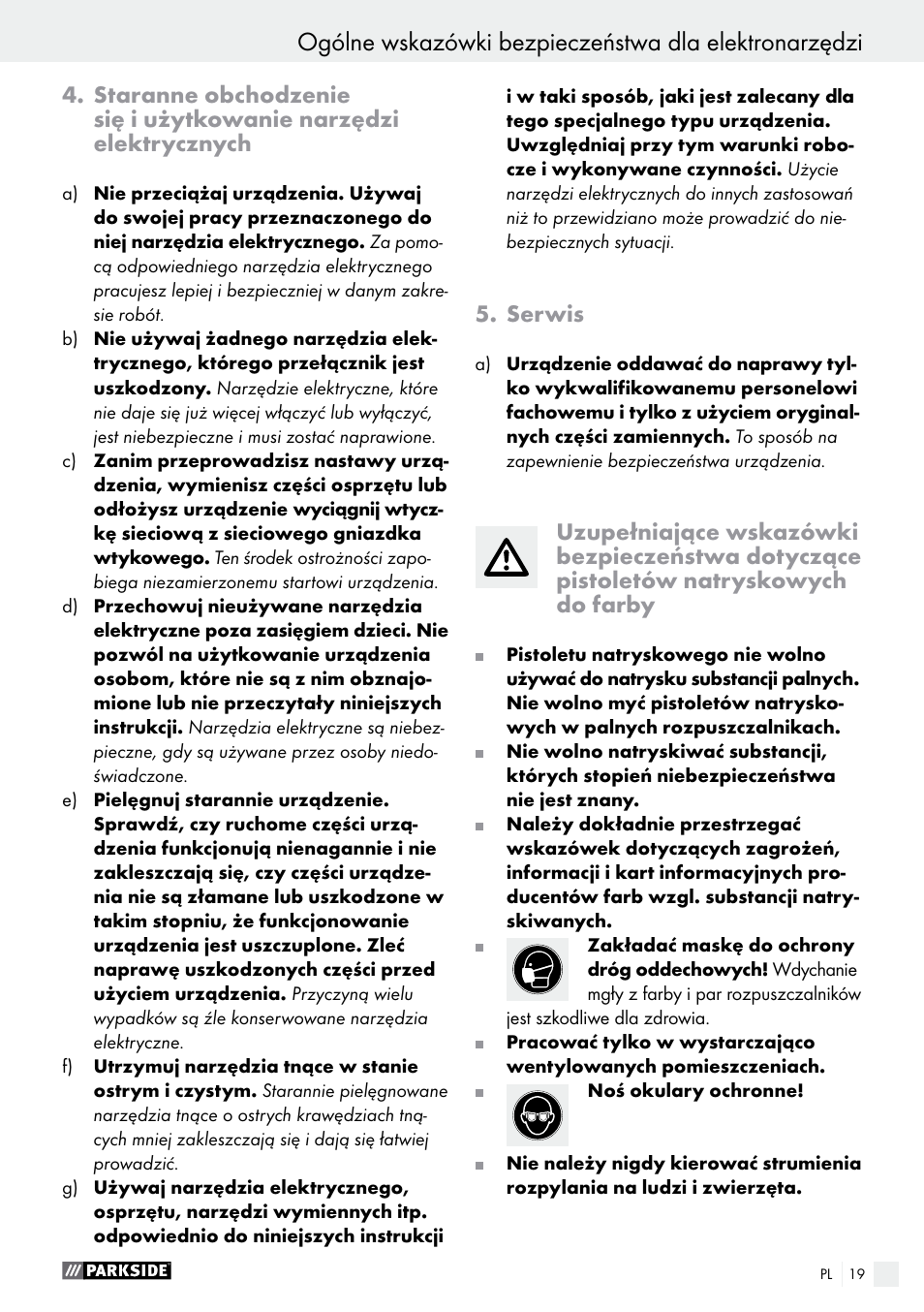 serwis | Parkside PFS 100 B2 User Manual | Page 19 / 72