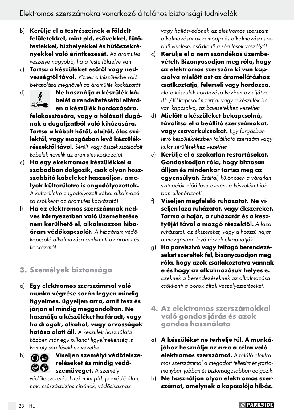 Személyek biztonsága | Parkside PFS 100 B2 User Manual | Page 28 / 72