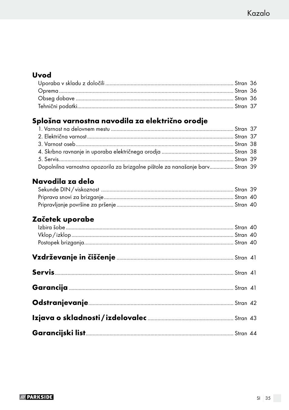 Sicherheit / bedienung kazalo | Parkside PFS 100 B2 User Manual | Page 35 / 72