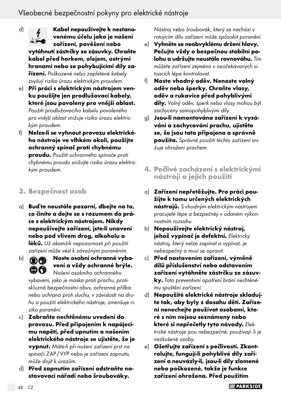 Bezpečnost osob | Parkside PFS 100 B2 User Manual | Page 48 / 72