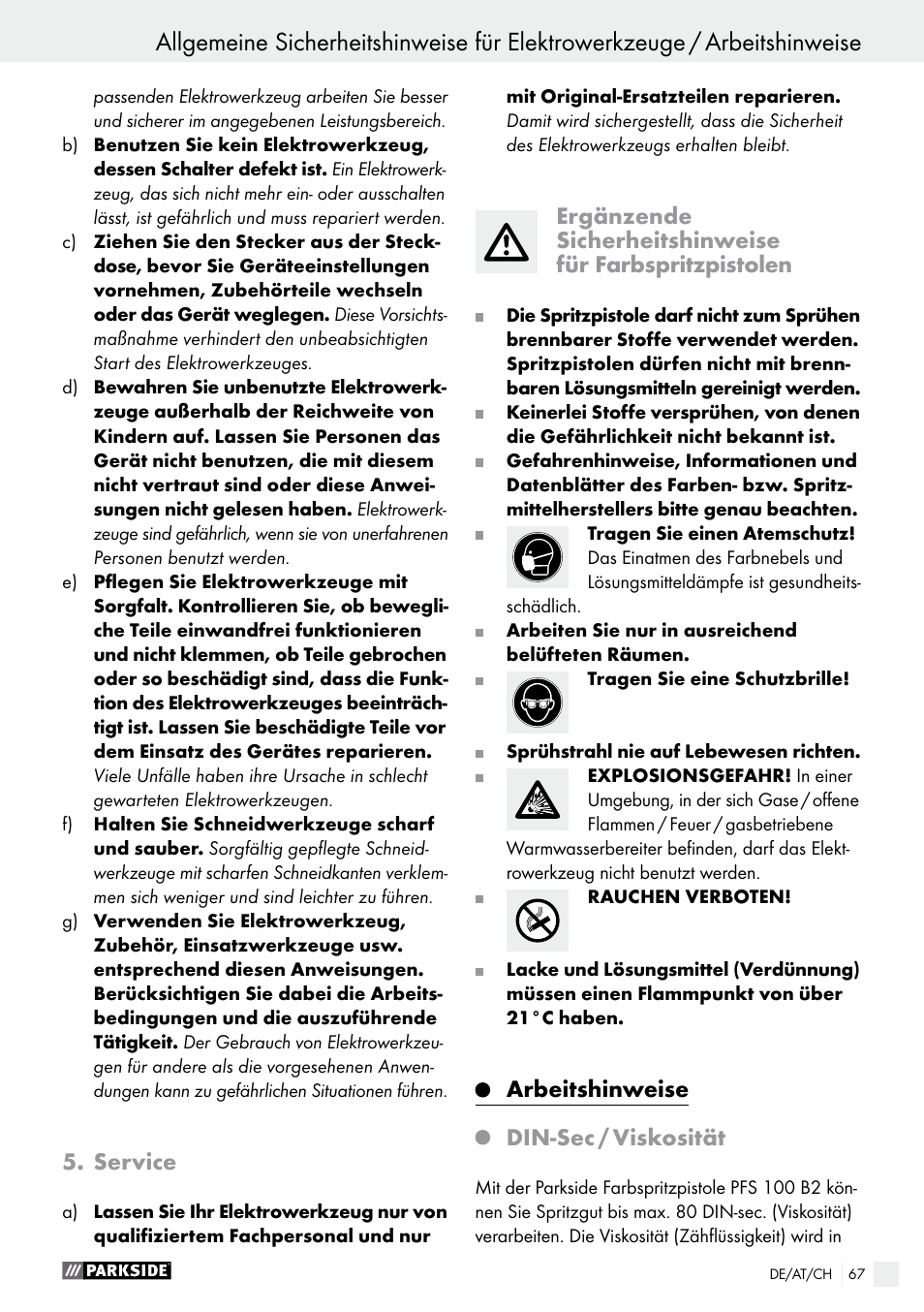 Arbeitshinweise | Parkside PFS 100 B2 User Manual | Page 67 / 72