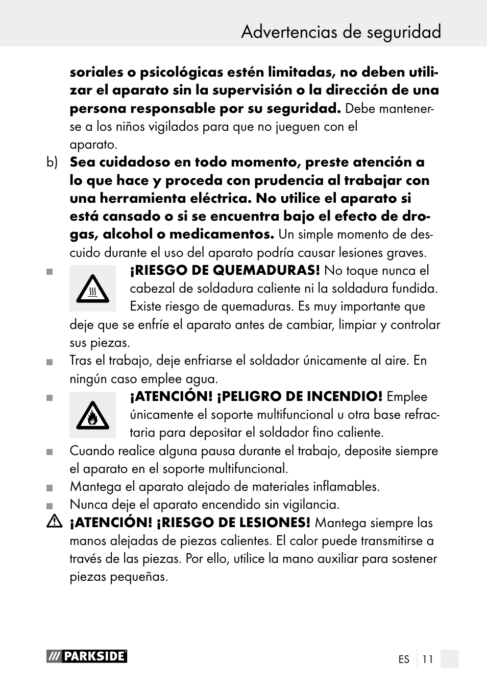 Advertencias de seguridad | Parkside PLBS 30 A1 User Manual | Page 11 / 90