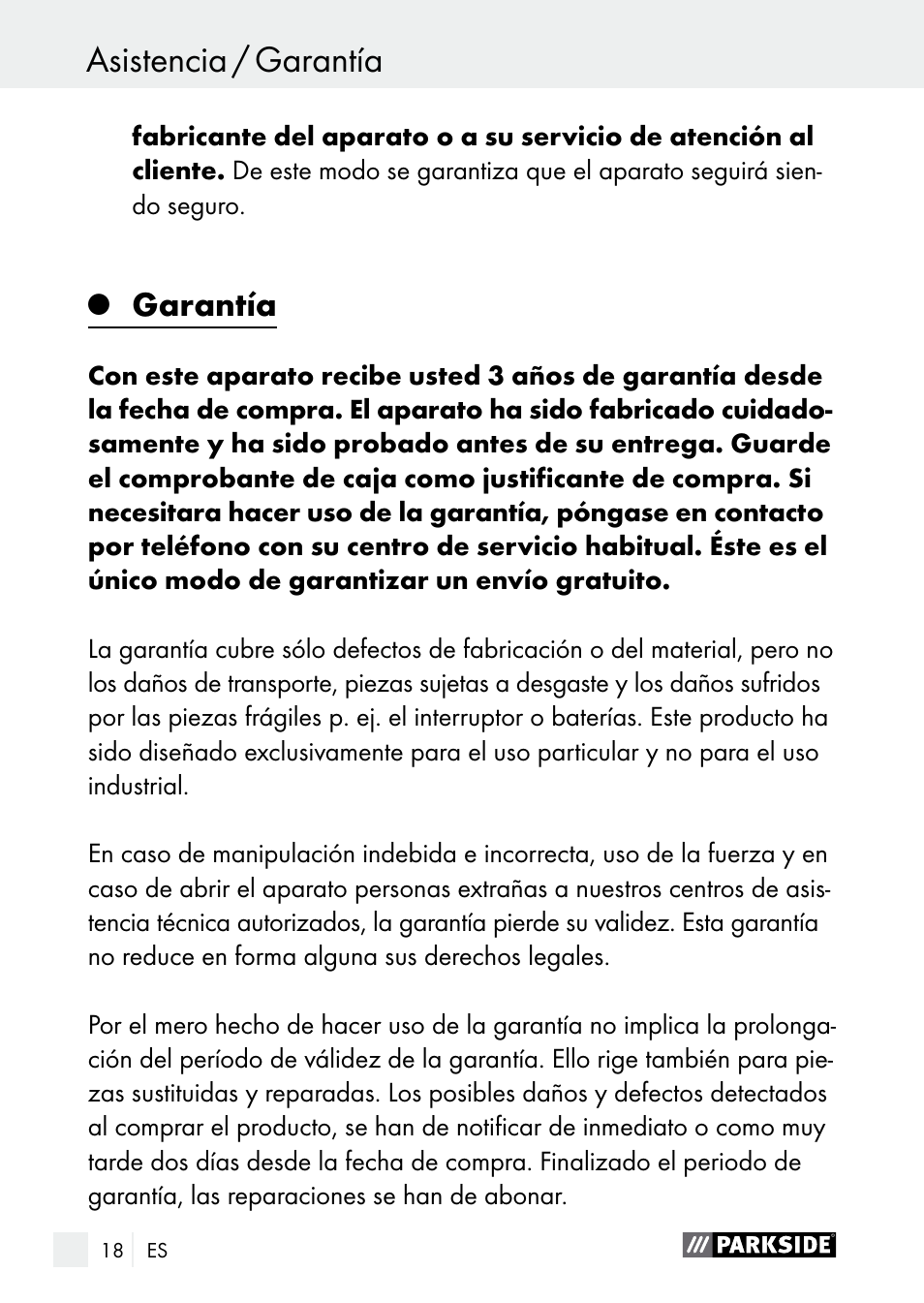 Garantía | Parkside PLBS 30 A1 User Manual | Page 18 / 90