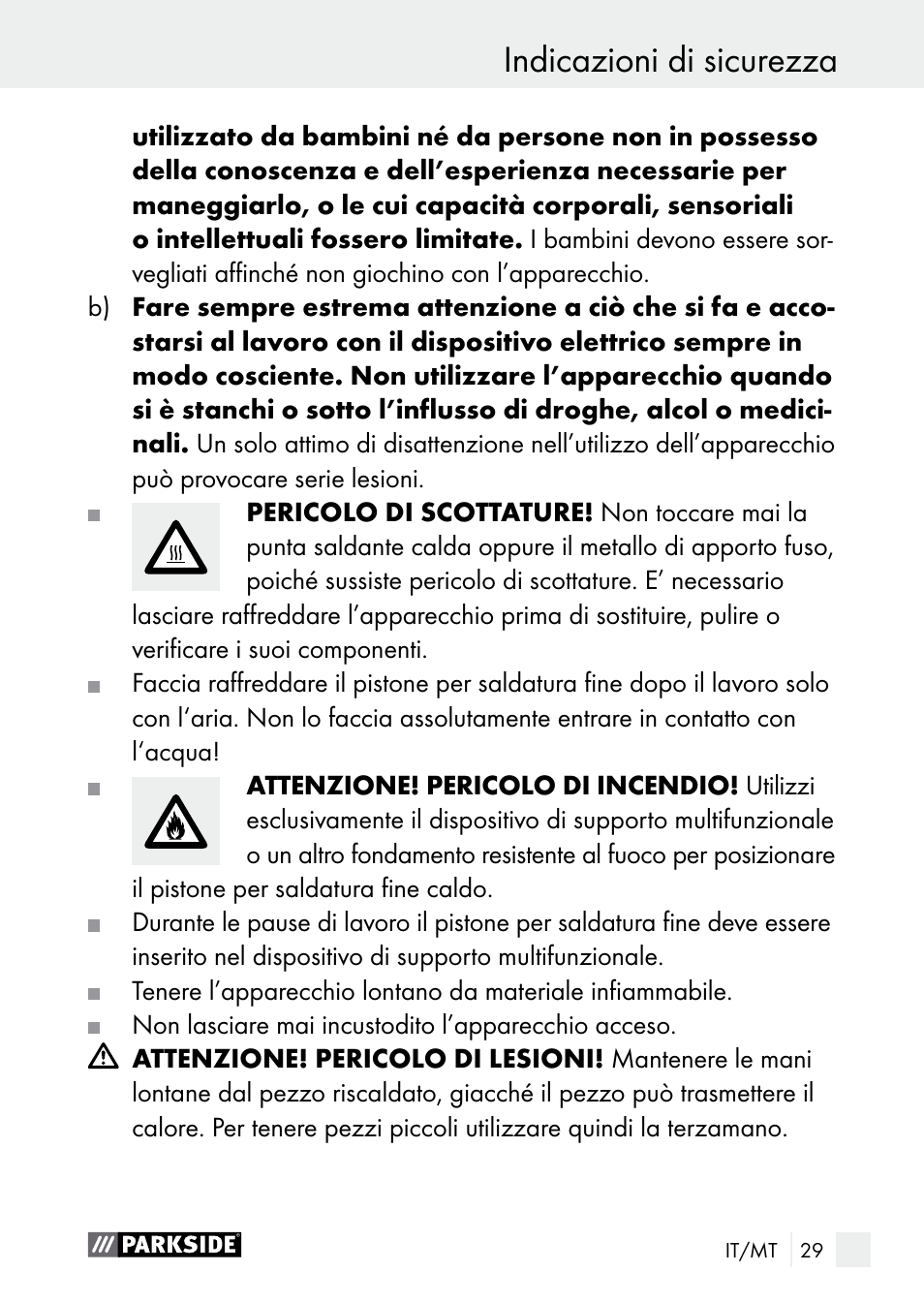 Indicazioni di sicurezza | Parkside PLBS 30 A1 User Manual | Page 29 / 90