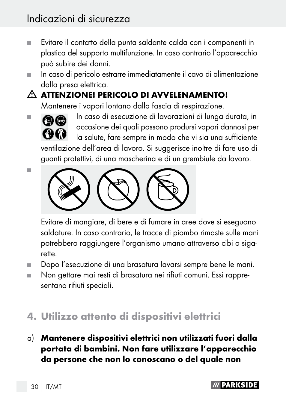 Utilizzo attento di dispositivi elettrici | Parkside PLBS 30 A1 User Manual | Page 30 / 90