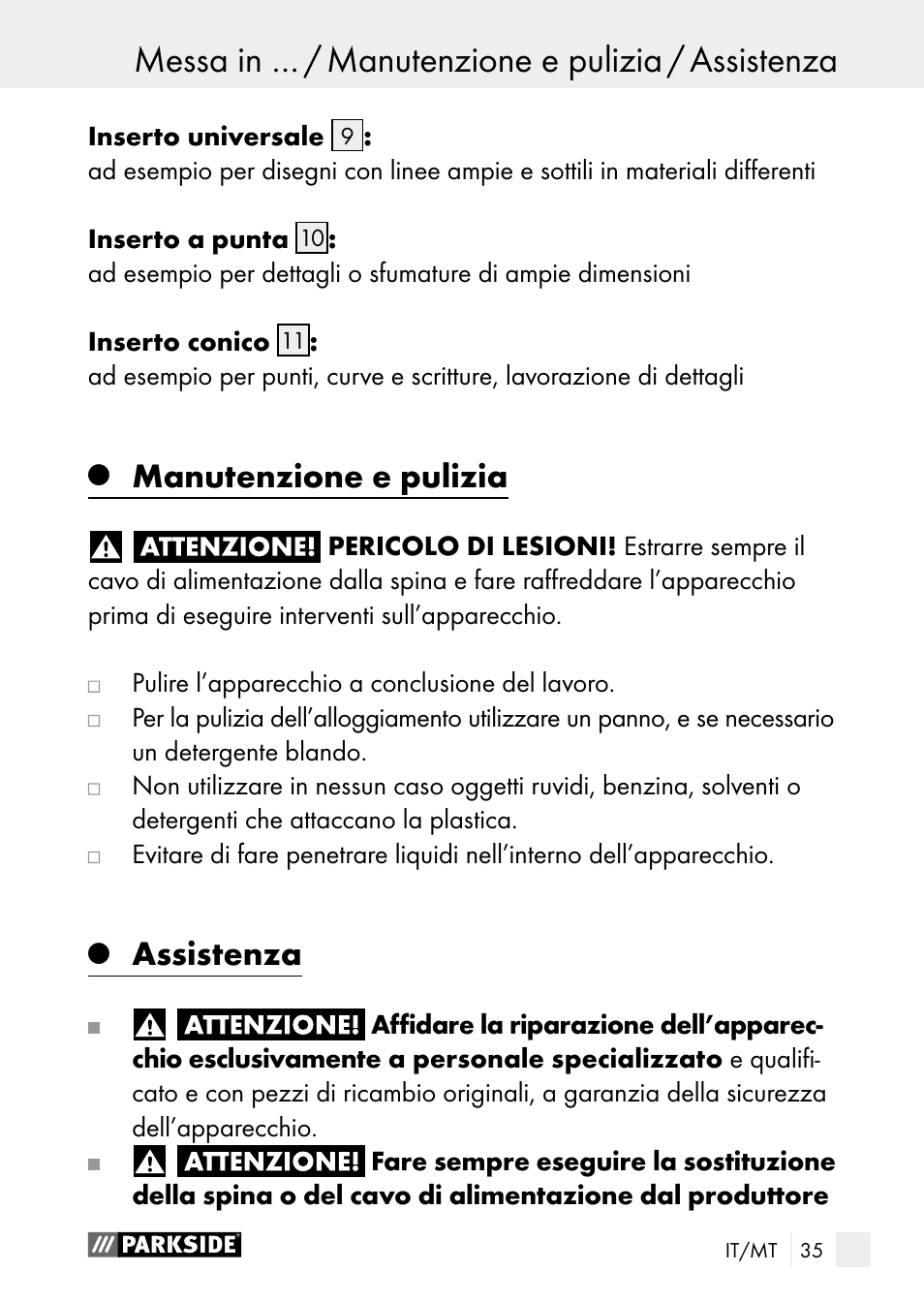 Manutenzione e pulizia, Assistenza | Parkside PLBS 30 A1 User Manual | Page 35 / 90