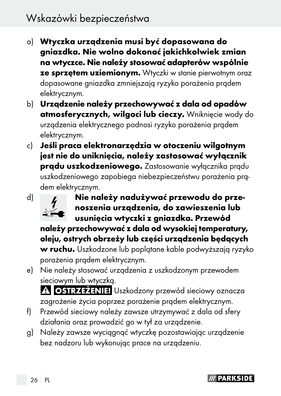 Wskazόwki bezpieczeństwa | Parkside PLBS 30 A1 User Manual | Page 26 / 106