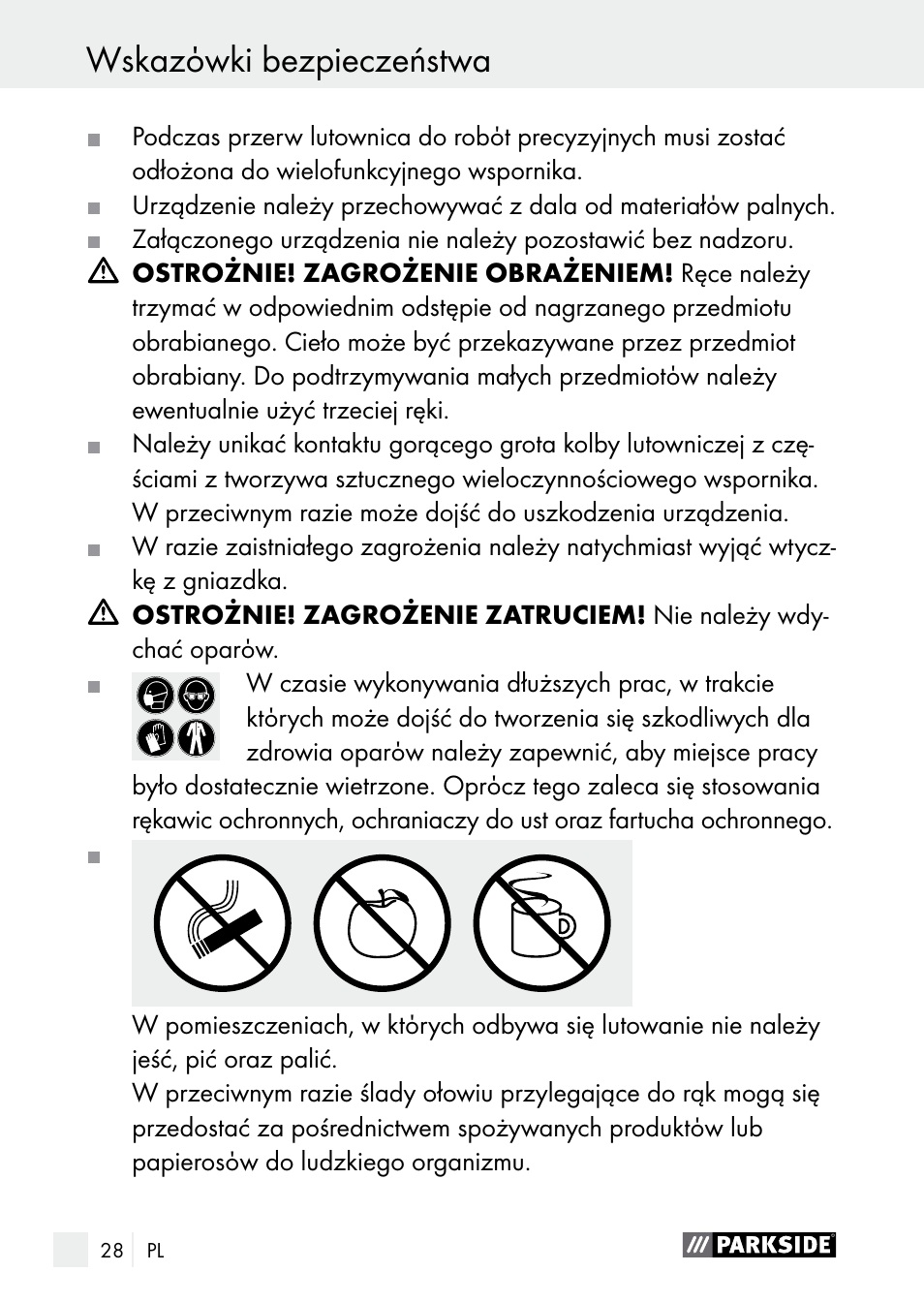 Wskazόwki bezpieczeństwa | Parkside PLBS 30 A1 User Manual | Page 28 / 106