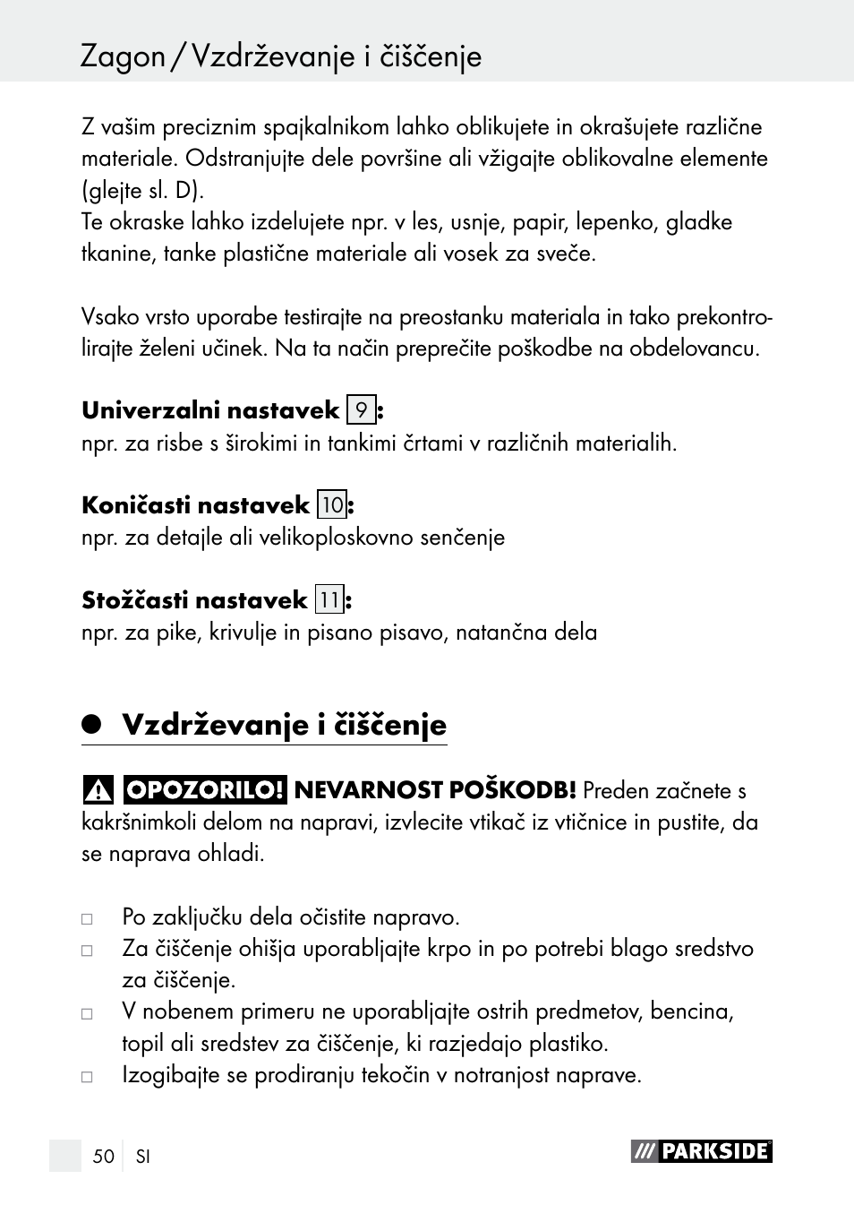 Servis / garancija zagon / vzdrževanje i čiščenje, Vzdrževanje i čiščenje | Parkside PLBS 30 A1 User Manual | Page 50 / 106