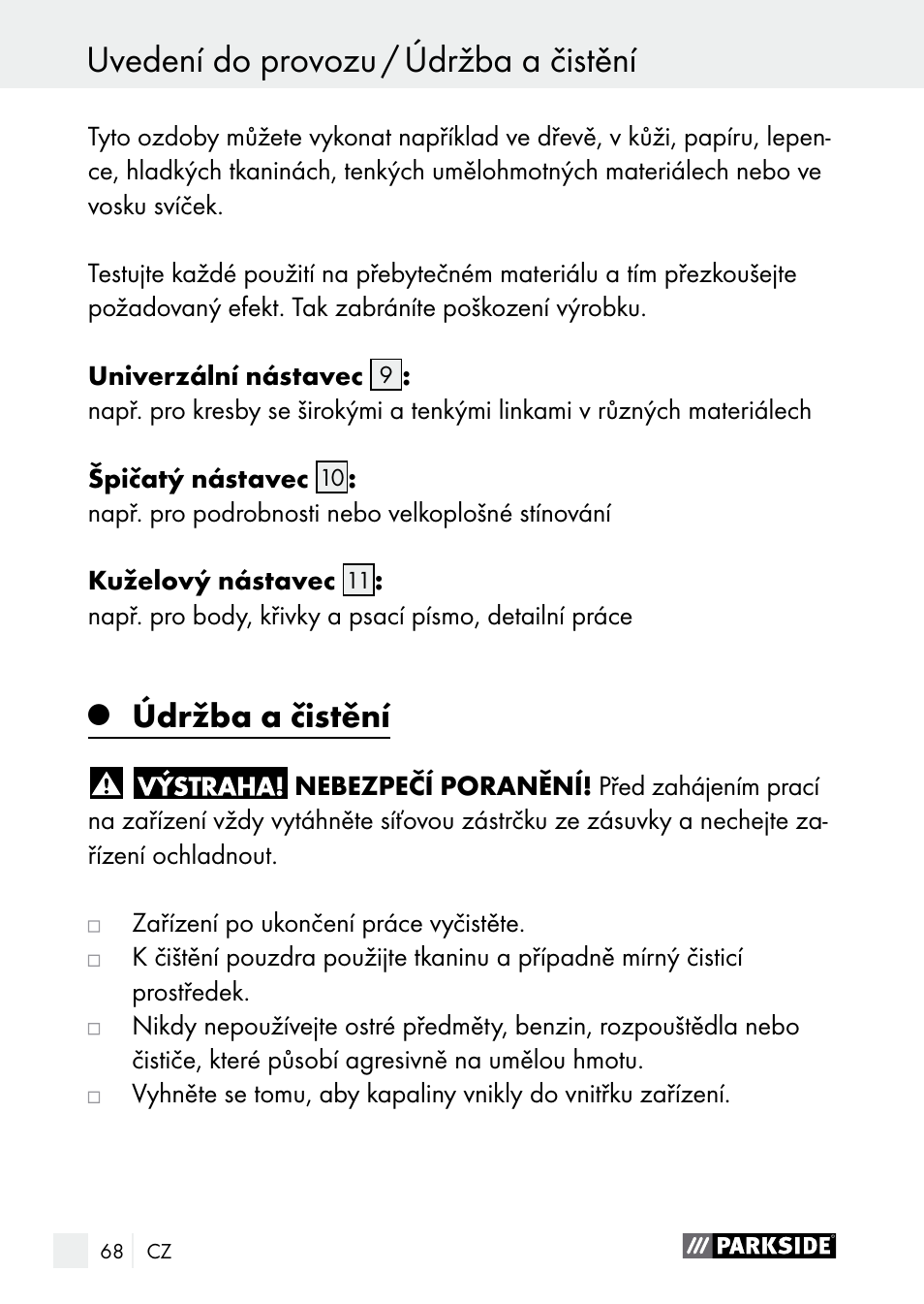 Údržba a čistění | Parkside PLBS 30 A1 User Manual | Page 68 / 106
