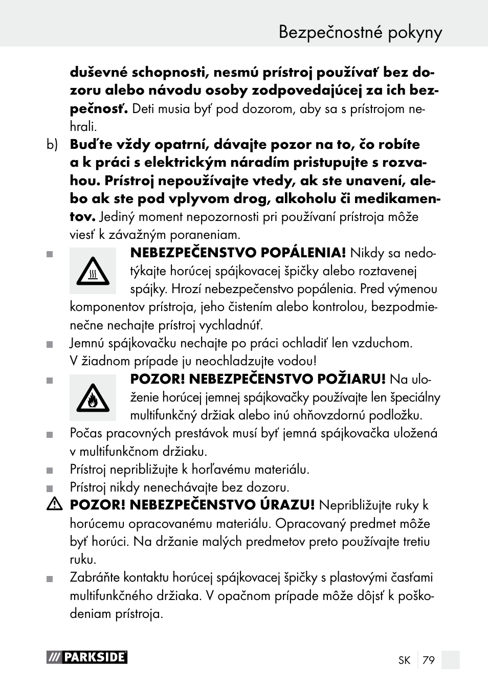 Bezpečnostné pokyny | Parkside PLBS 30 A1 User Manual | Page 79 / 106