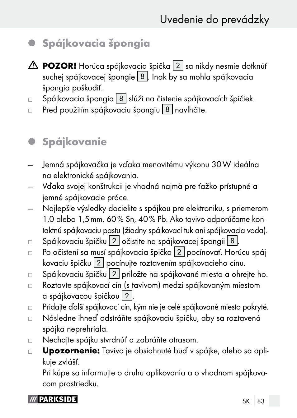 Spájkovacia špongia, Spájkovanie | Parkside PLBS 30 A1 User Manual | Page 83 / 106