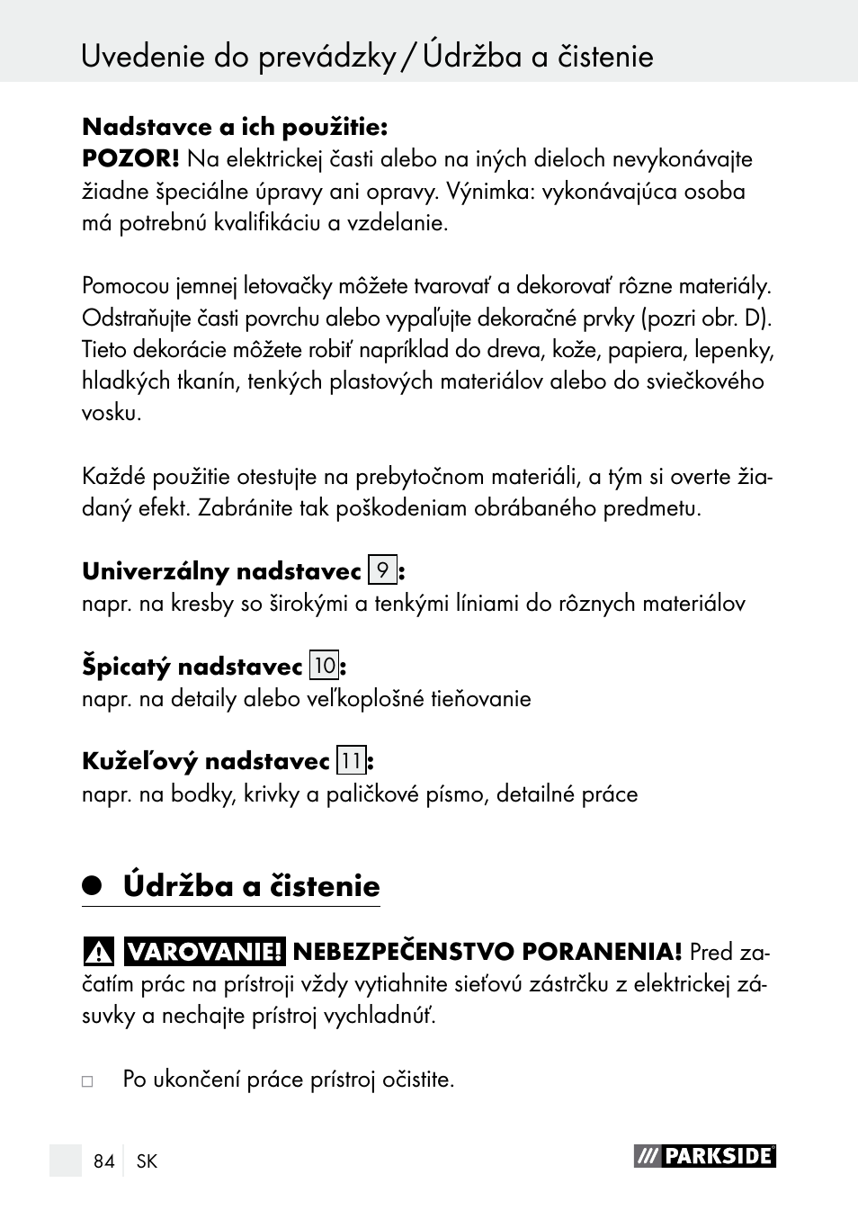 Údržba a čistenie | Parkside PLBS 30 A1 User Manual | Page 84 / 106