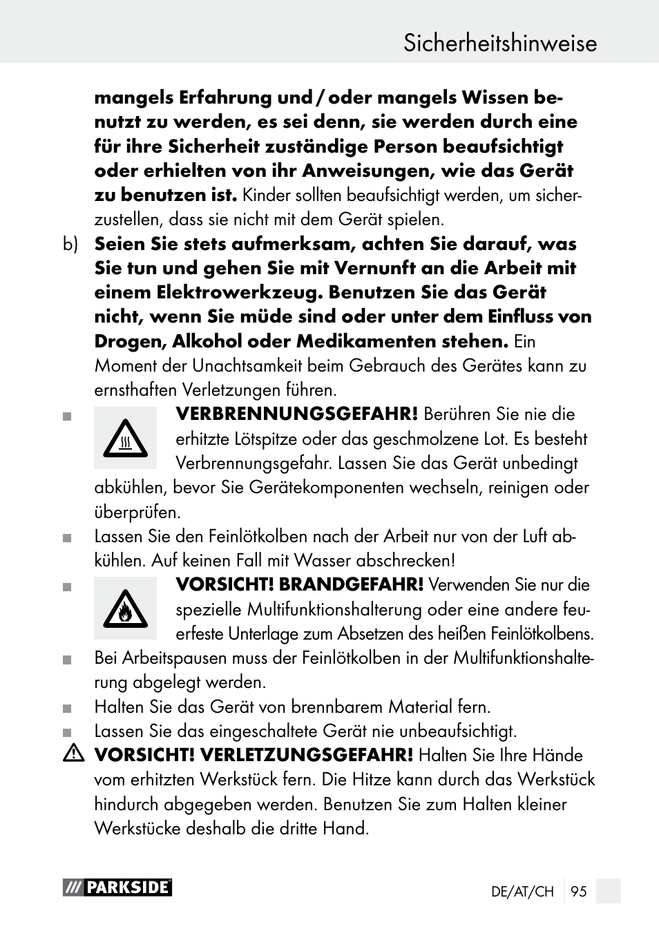 Sicherheitshinweise | Parkside PLBS 30 A1 User Manual | Page 95 / 106