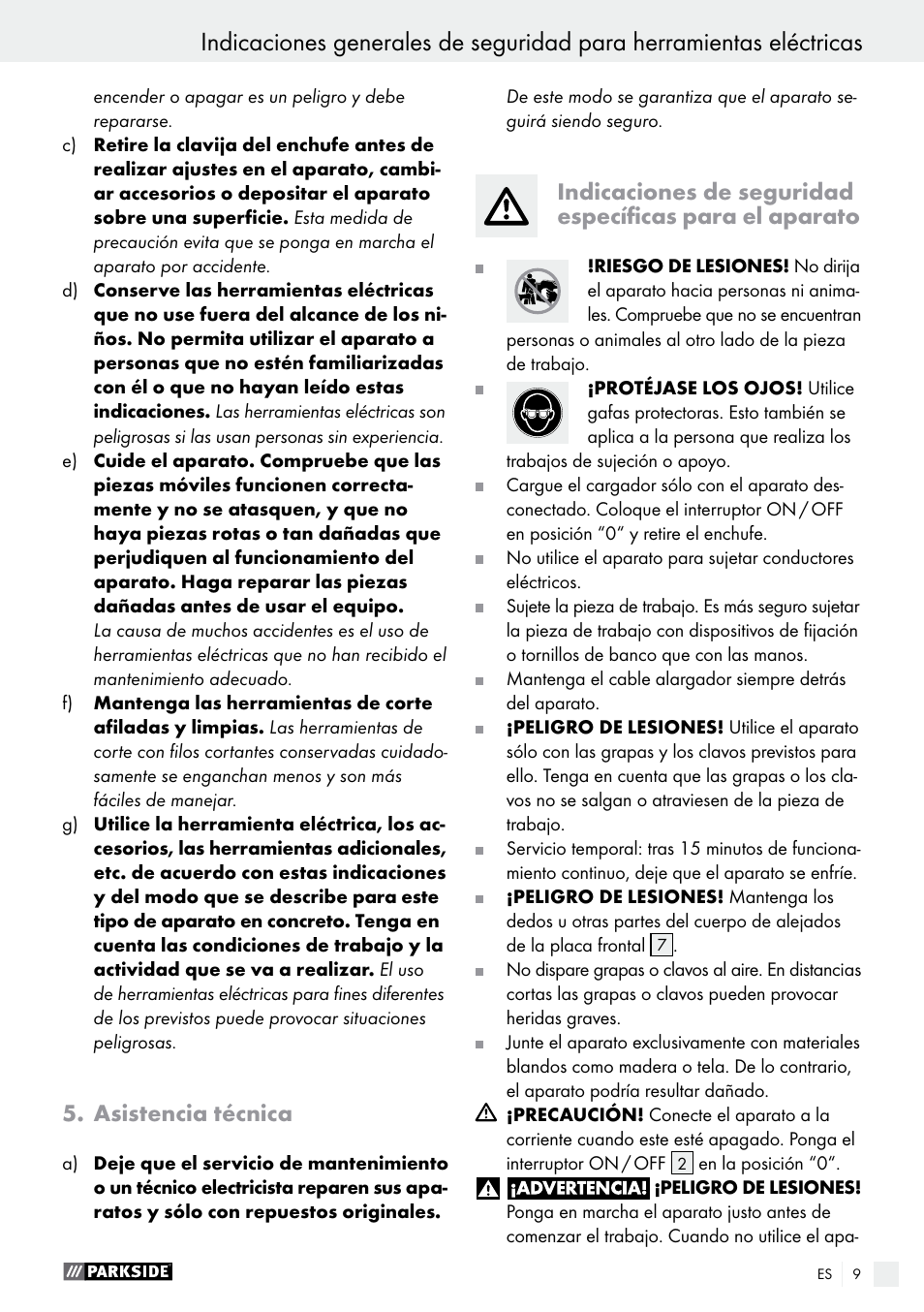 Asistencia técnica | Parkside PET 25 A1 User Manual | Page 9 / 37