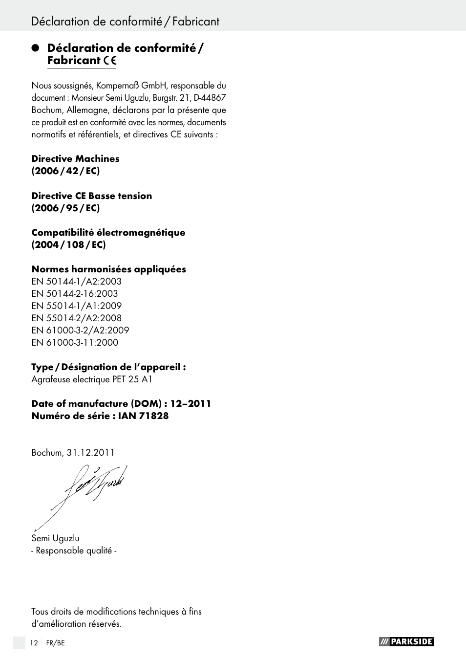 Parkside PET 25 A1 User Manual | Page 12 / 37