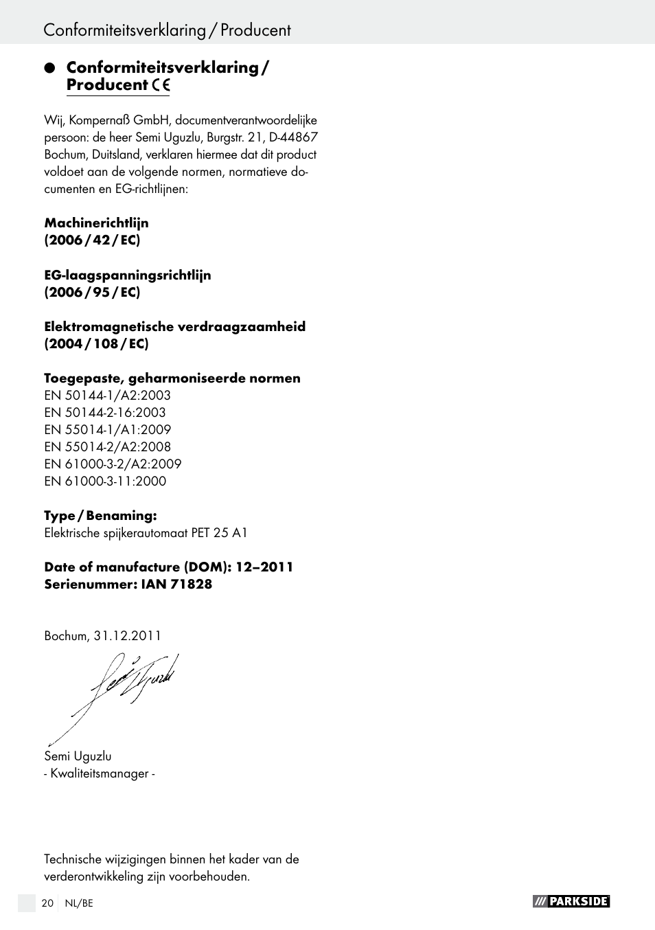 Parkside PET 25 A1 User Manual | Page 20 / 37