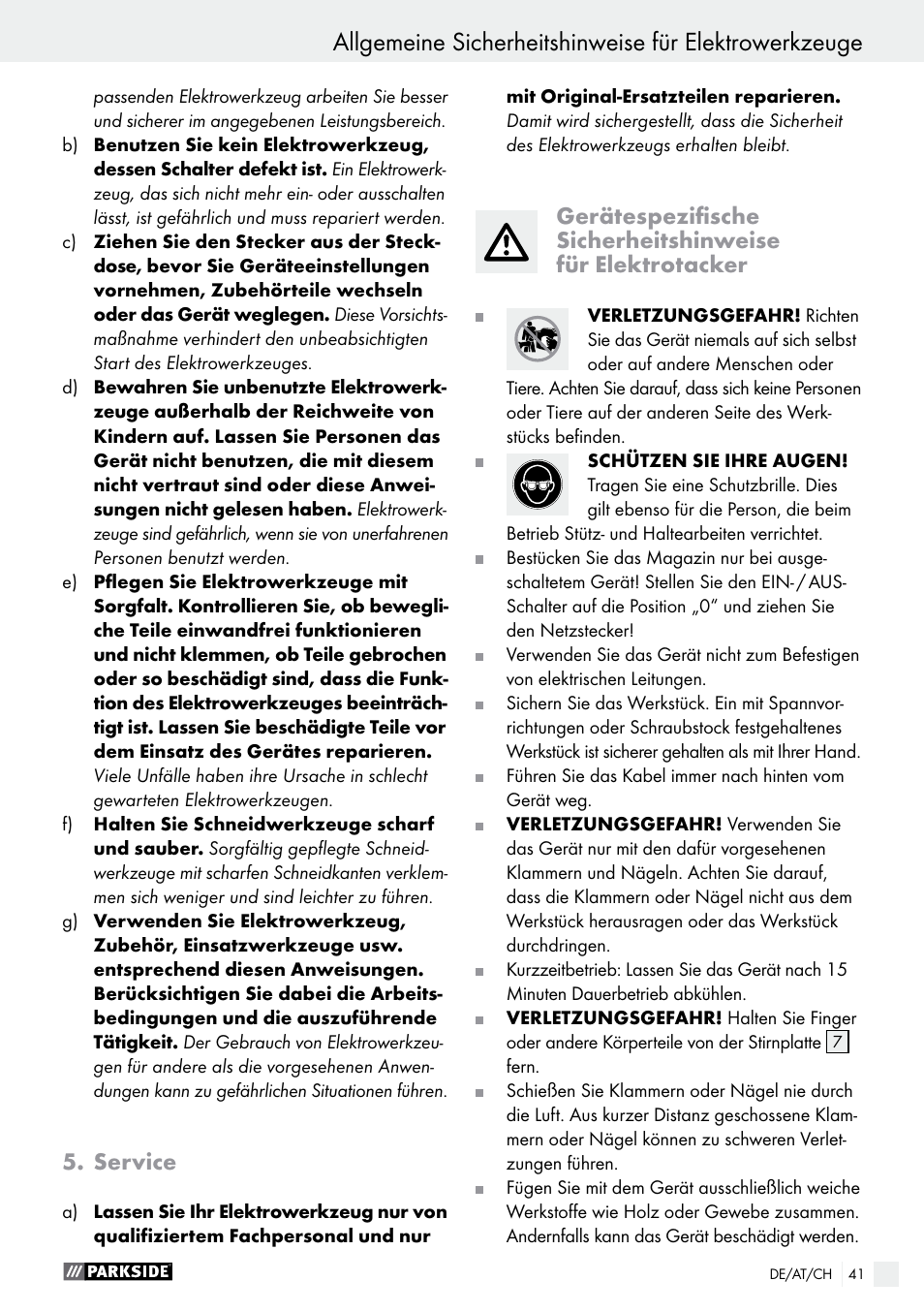 Service | Parkside PET 25 A1 User Manual | Page 41 / 45