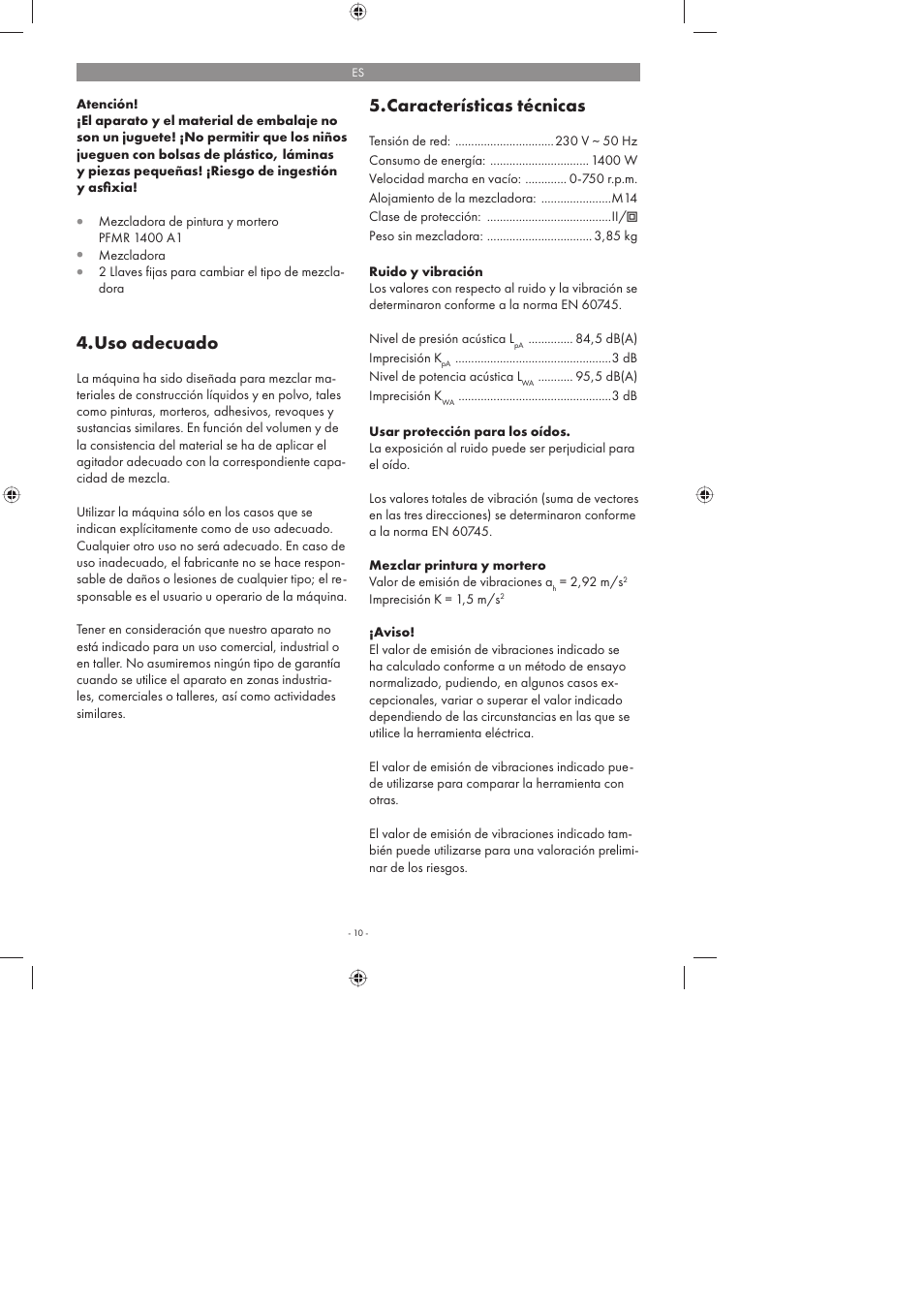 Uso adecuado, Características técnicas | Parkside PFMR 1400 A1 User Manual | Page 10 / 50