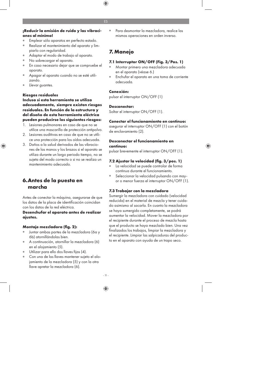 Antes de la puesta en marcha, Manejo | Parkside PFMR 1400 A1 User Manual | Page 11 / 50