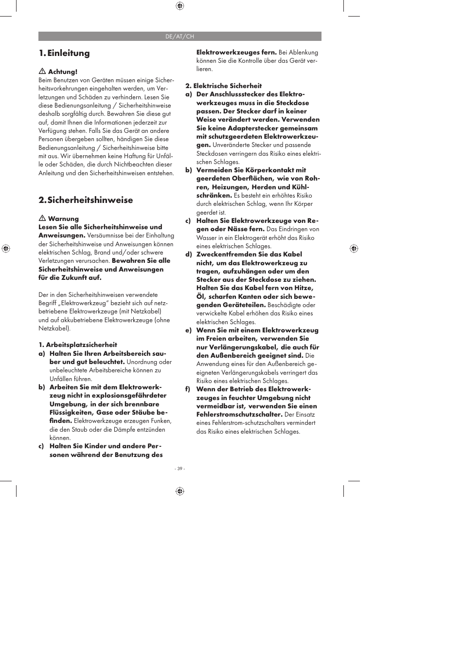 Einleitung, Sicherheitshinweise | Parkside PFMR 1400 A1 User Manual | Page 39 / 50