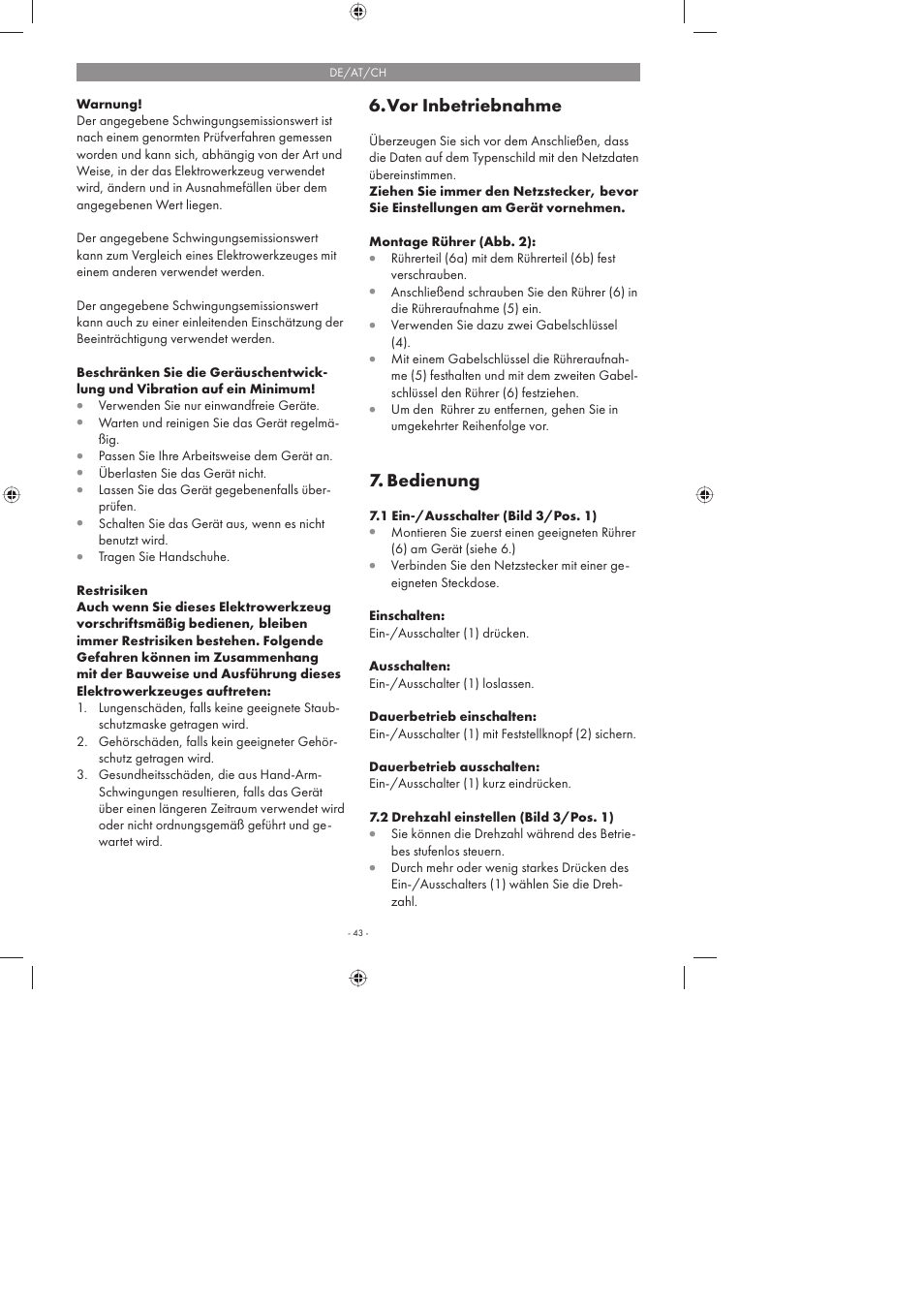 Vor inbetriebnahme, Bedienung | Parkside PFMR 1400 A1 User Manual | Page 43 / 50