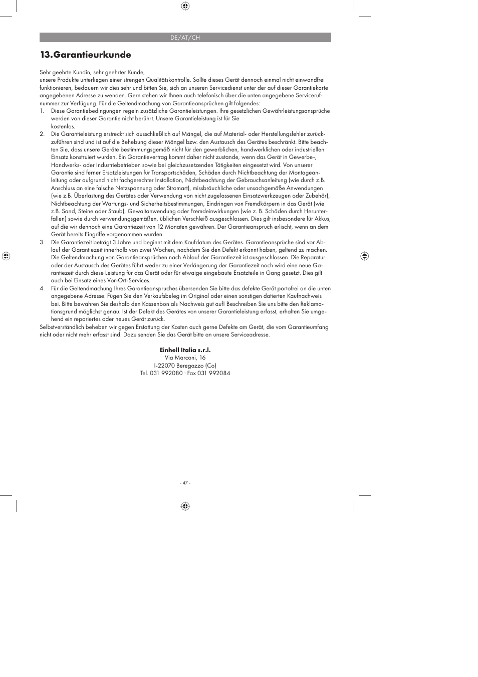 Garantieurkunde | Parkside PFMR 1400 A1 User Manual | Page 47 / 50