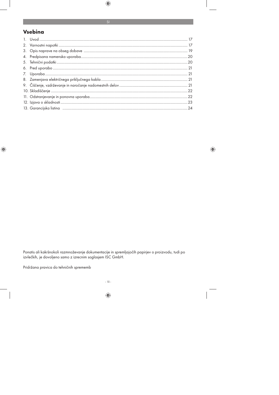 Vsebina | Parkside PFMR 1400 A1 User Manual | Page 15 / 58