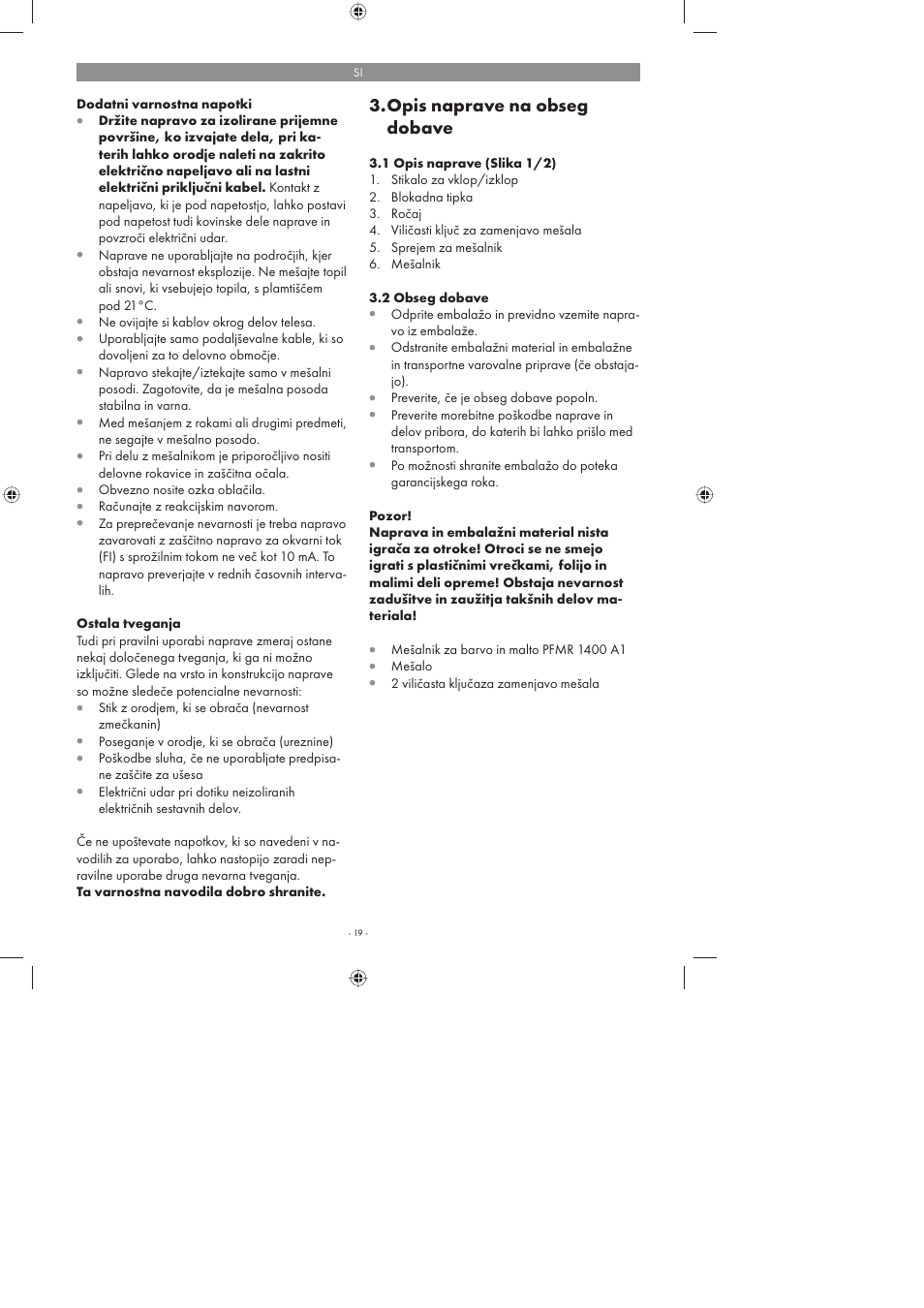 Opis naprave na obseg dobave | Parkside PFMR 1400 A1 User Manual | Page 19 / 58