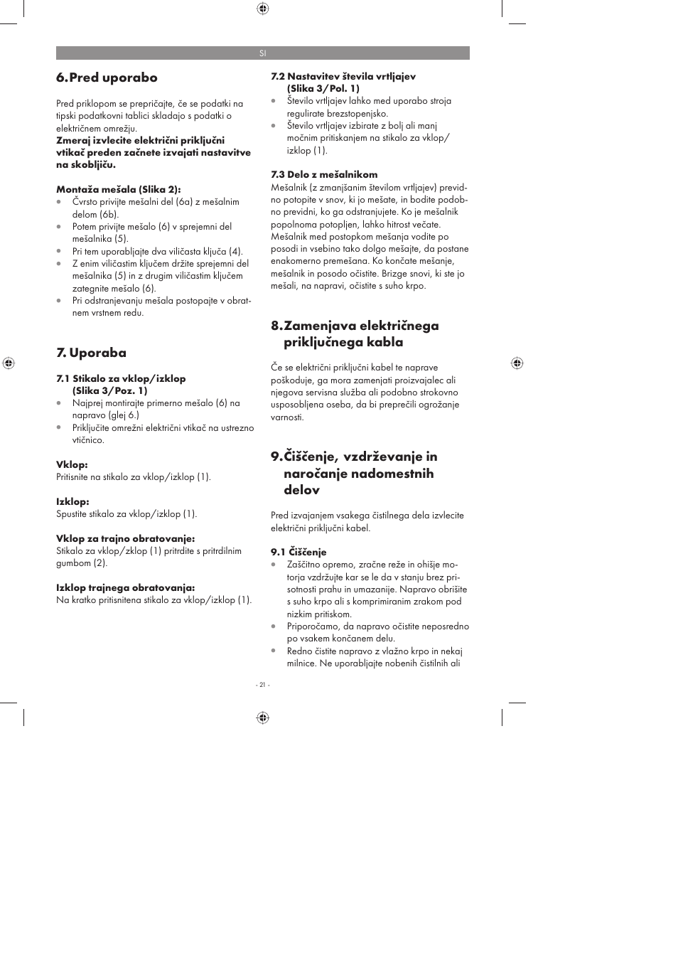 Pred uporabo, Uporaba, Zamenjava električnega priključnega kabla | Parkside PFMR 1400 A1 User Manual | Page 21 / 58