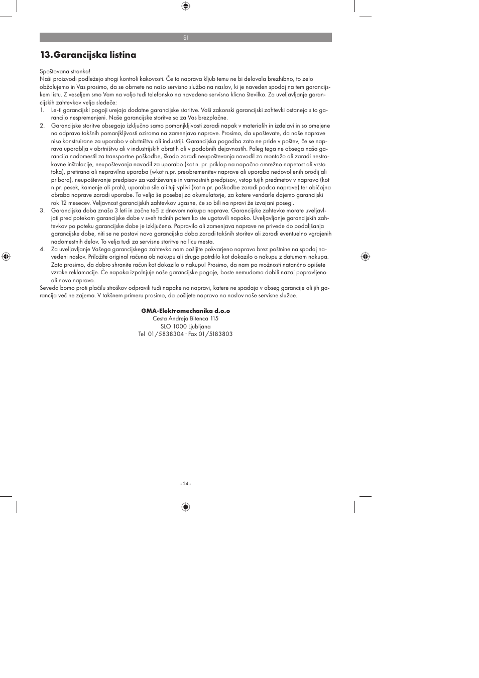 Garancijska listina | Parkside PFMR 1400 A1 User Manual | Page 24 / 58