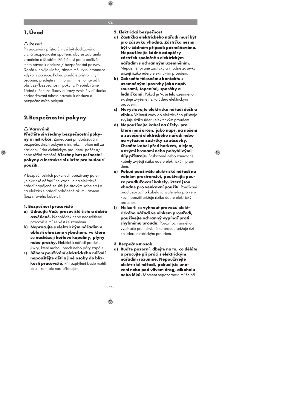 Úvod, Bezpečnostní pokyny | Parkside PFMR 1400 A1 User Manual | Page 27 / 58