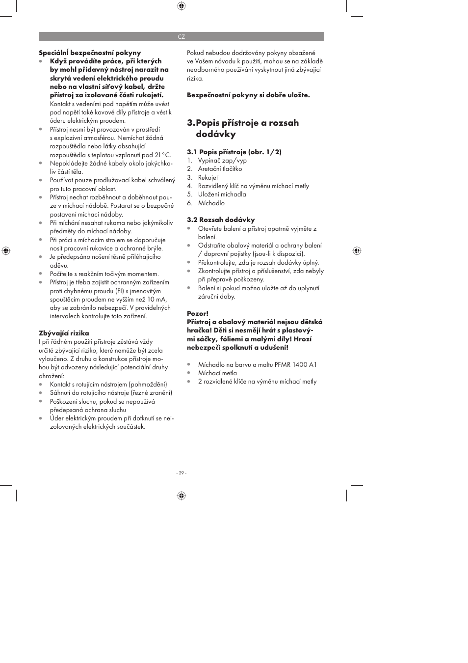 Popis přístroje a rozsah dodávky | Parkside PFMR 1400 A1 User Manual | Page 29 / 58