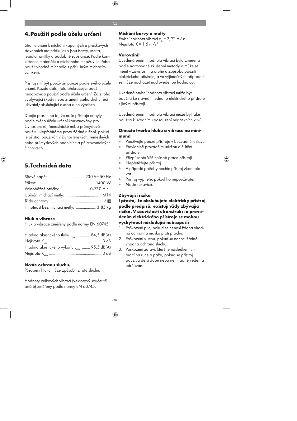 Použití podle účelu určení, Technická data | Parkside PFMR 1400 A1 User Manual | Page 30 / 58