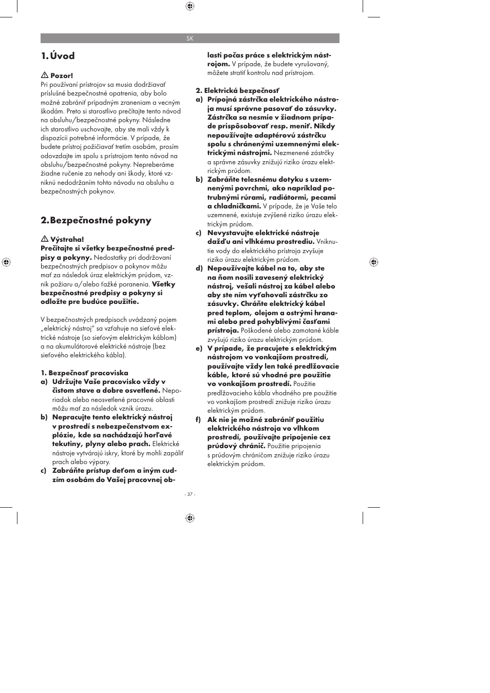 Úvod, Bezpečnostné pokyny | Parkside PFMR 1400 A1 User Manual | Page 37 / 58