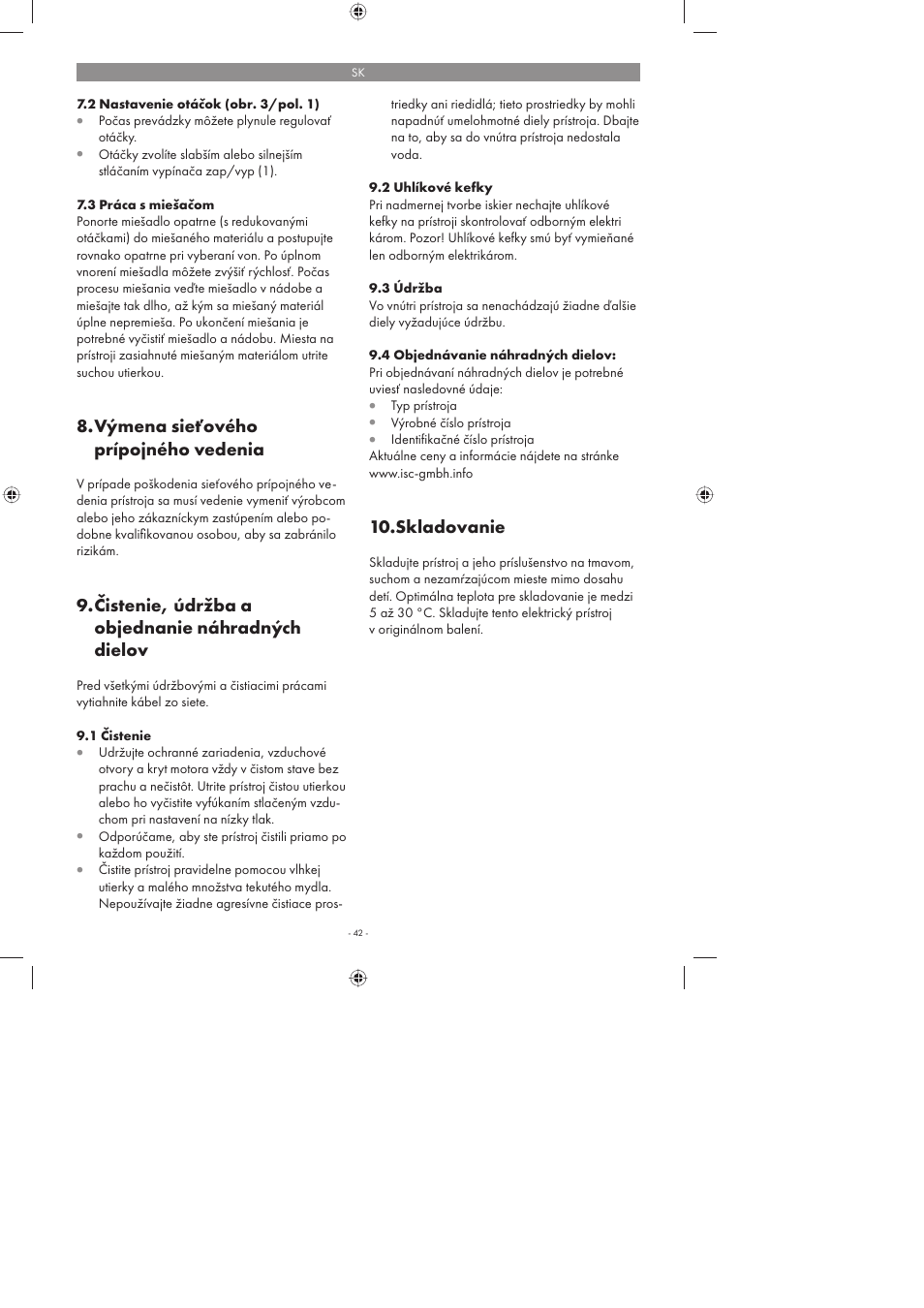 Výmena sieťového prípojného vedenia, Čistenie, údržba a objednanie náhradných dielov, Skladovanie | Parkside PFMR 1400 A1 User Manual | Page 42 / 58