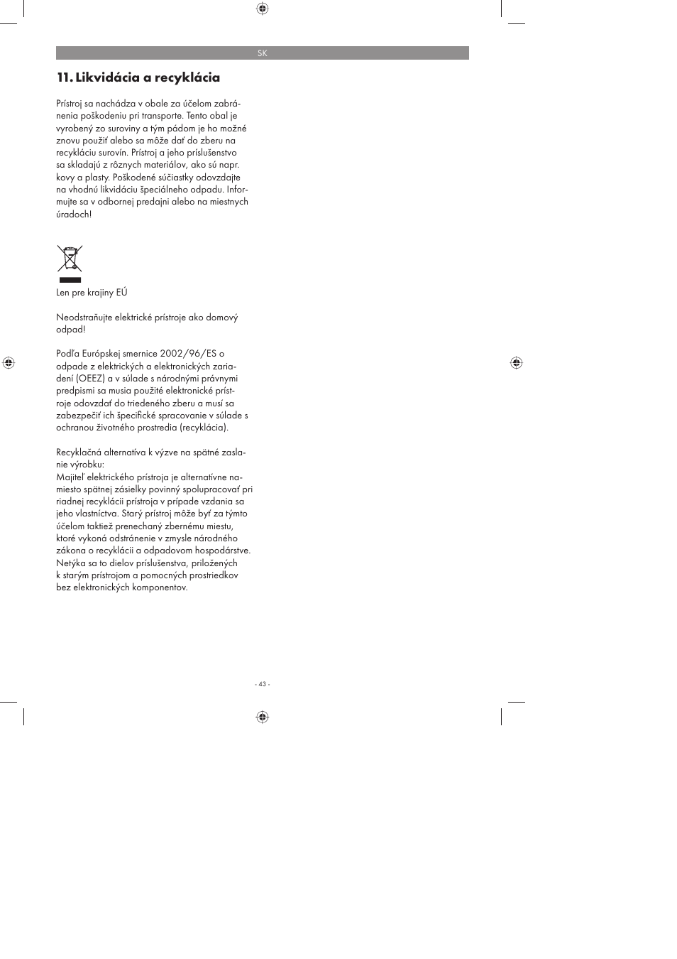 Likvidácia a recyklácia | Parkside PFMR 1400 A1 User Manual | Page 43 / 58