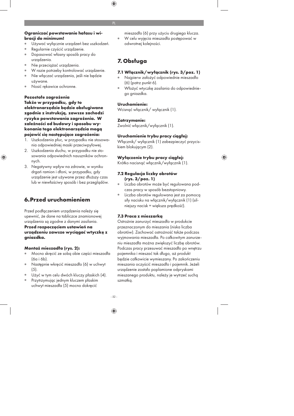 Przed uruchomieniem, Obsługa | Parkside PFMR 1400 A1 User Manual | Page 52 / 58