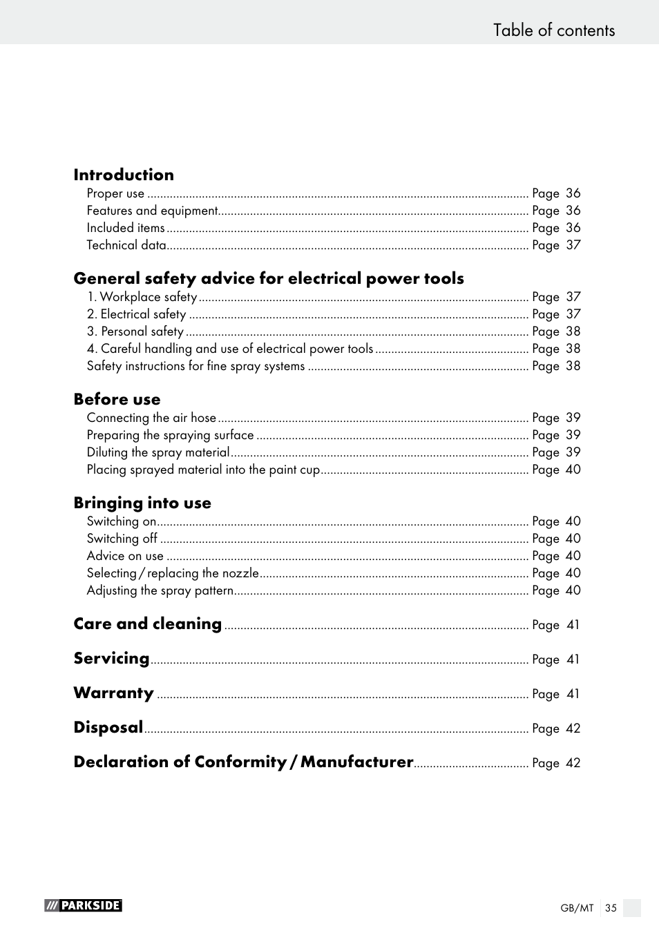 Parkside PFS 280 A1 User Manual | Page 35 / 52