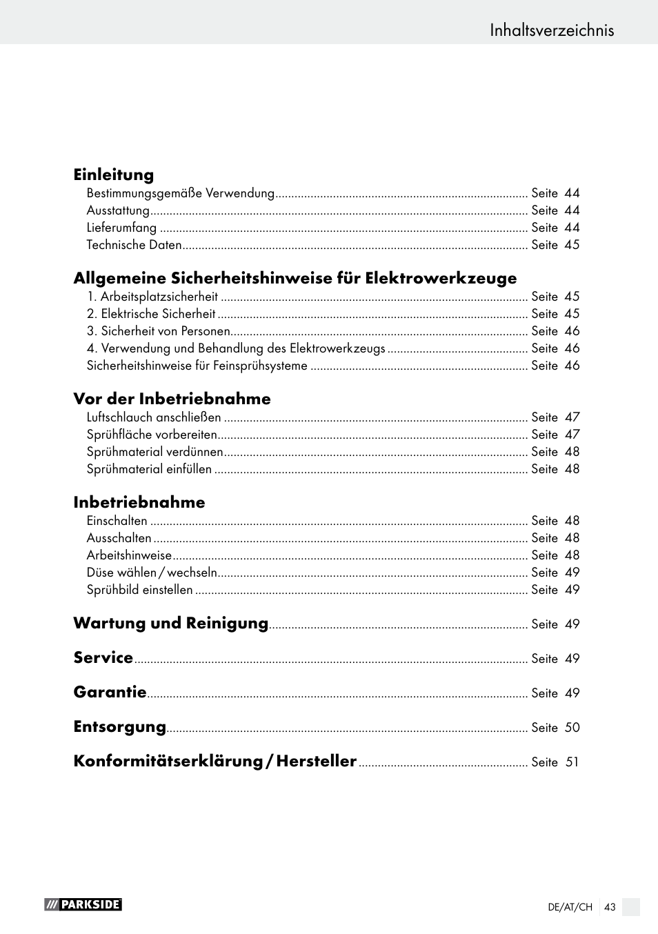 Parkside PFS 280 A1 User Manual | Page 43 / 52