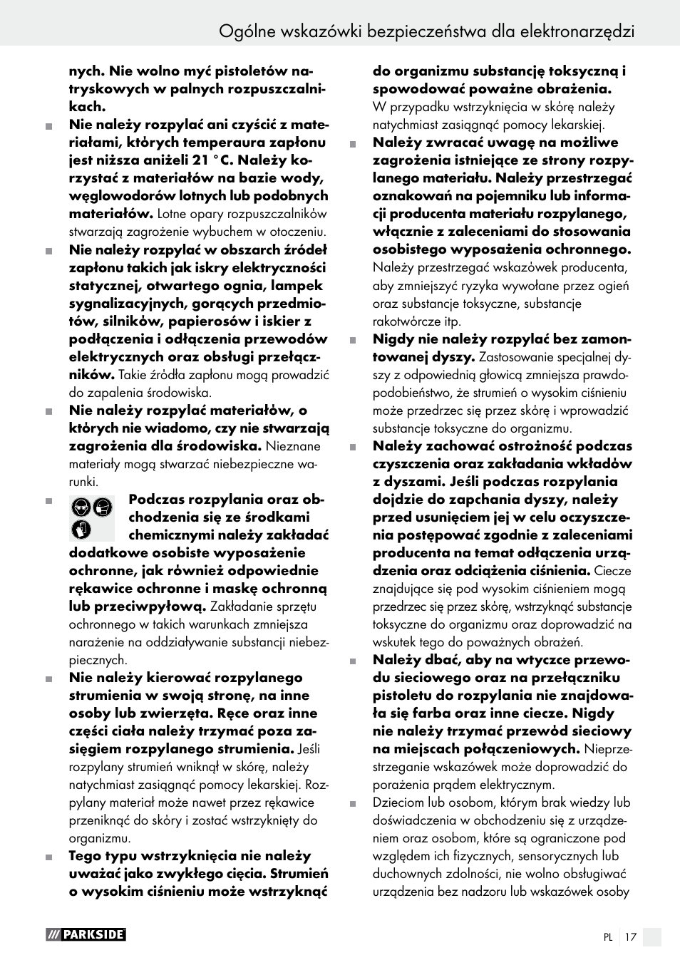 Parkside PFS 280 A1 User Manual | Page 17 / 68