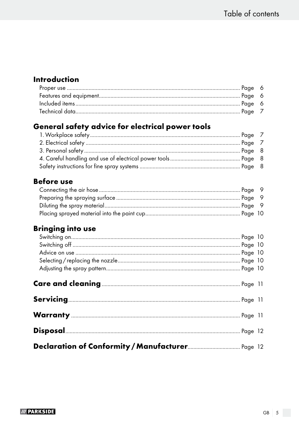 Parkside PFS 280 A1 User Manual | Page 5 / 68