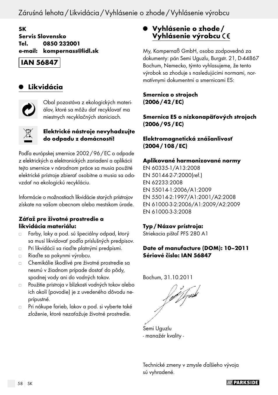 Parkside PFS 280 A1 User Manual | Page 58 / 68