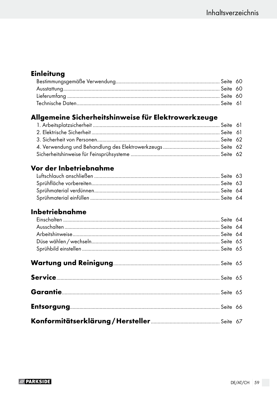 Parkside PFS 280 A1 User Manual | Page 59 / 68