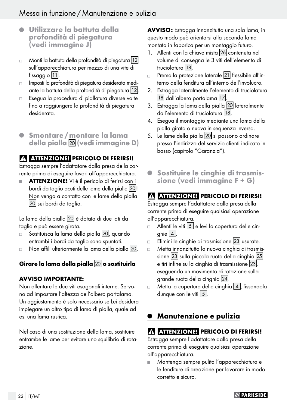 Smontare / montare la lama della pialla, Vedi immagine d), Manutenzione e pulizia | Parkside PEH 30 A1 User Manual | Page 22 / 55