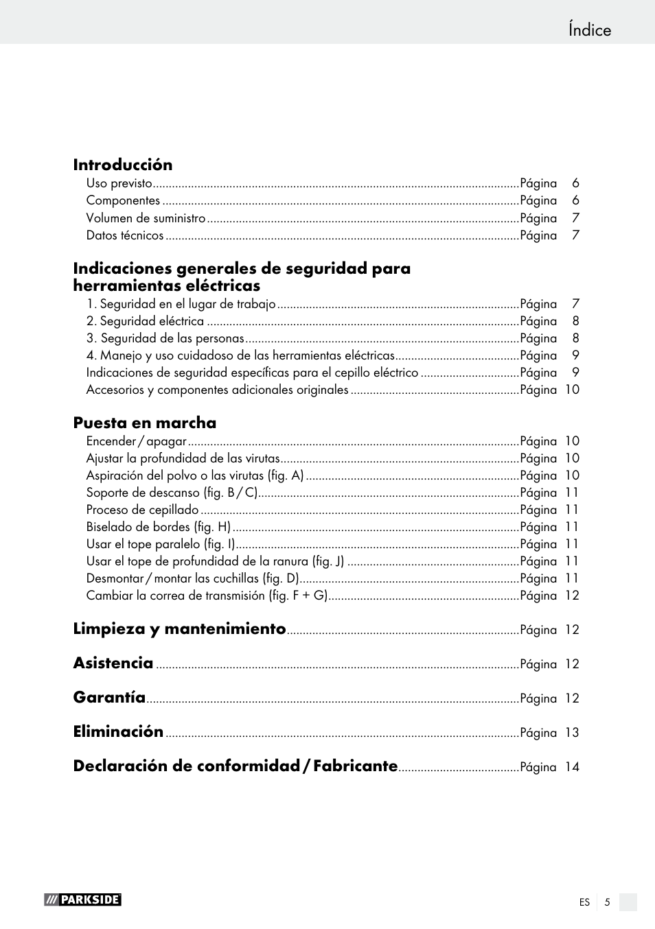 Índice | Parkside PEH 30 A1 User Manual | Page 5 / 55