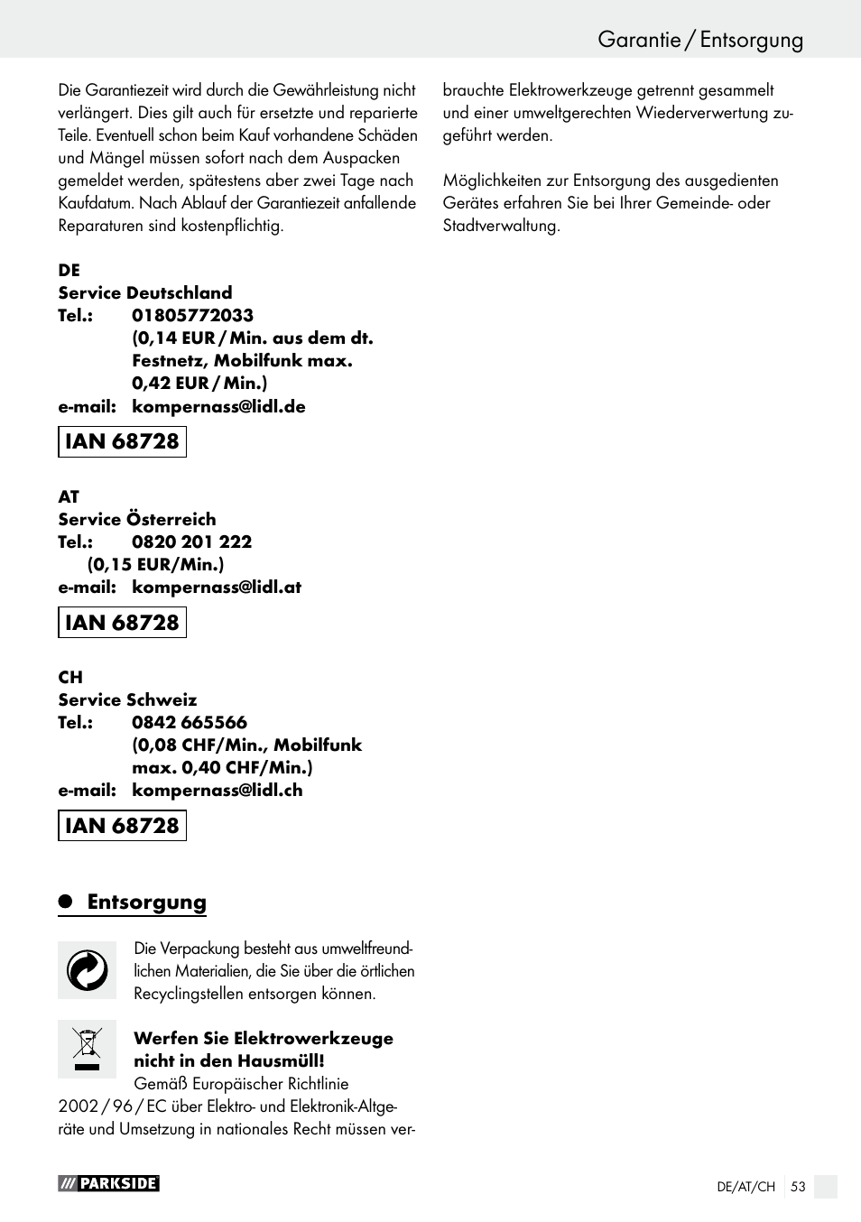 Parkside PEH 30 A1 User Manual | Page 53 / 55