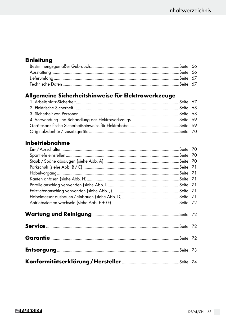 Parkside PEH 30 A1 User Manual | Page 65 / 75